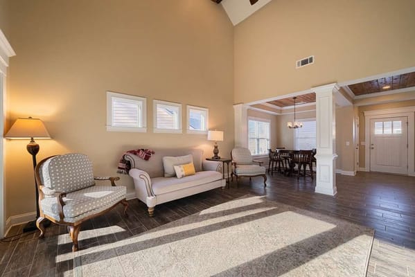 Bright and spacious living area with seating