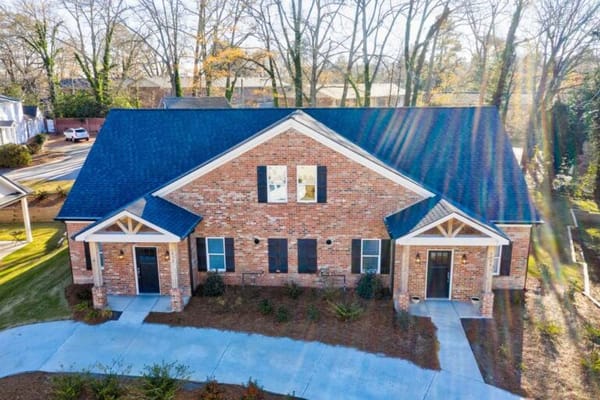 Aerial view of a brick assisted living facility