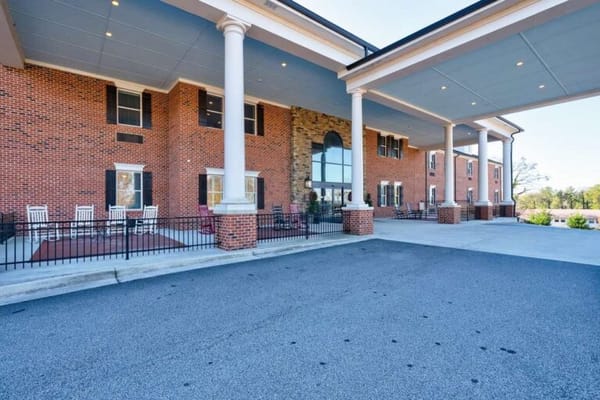 Exterior view of a senior living facility entrance