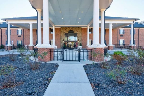 Exterior view of a senior living facility entrance