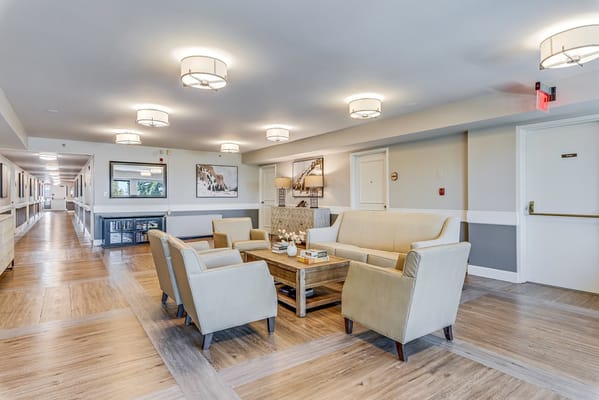 Interior view of a common area with seating and decor