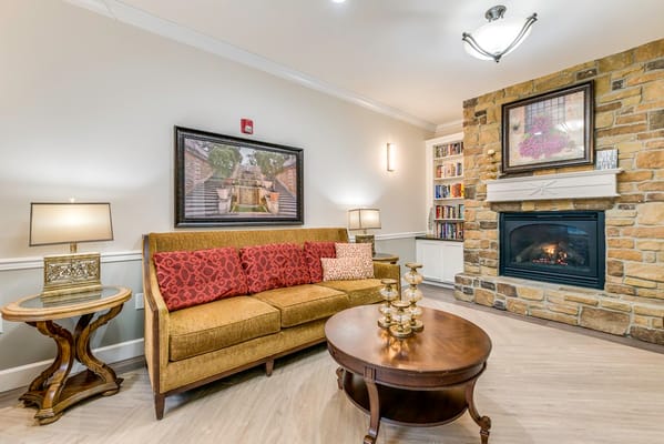 Cozy interior lounge area with a fireplace