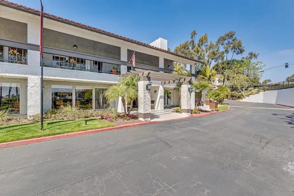 Exterior view of Encinitas Senior Living facility entrance