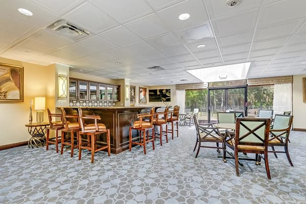 Interior lounge area with a bar and seating