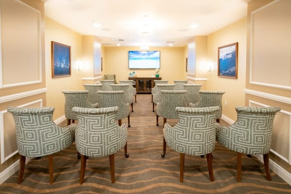 Seating area in a senior living facility common room
