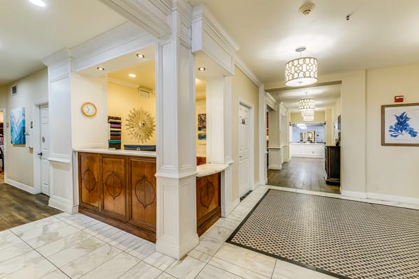 Interior view of a lobby area with reception.