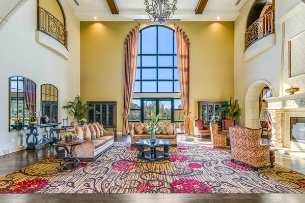 Elegant common area with comfortable seating and large windows