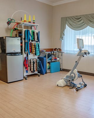 Physical therapy equipment in a rehabilitation room