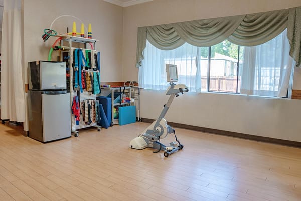 Rehabilitation equipment in a bright interior room