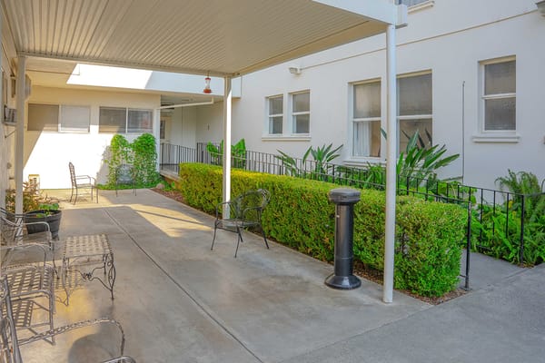 Outdoor seating area near the facility