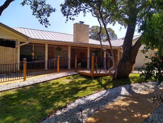 Outdoor space with garden and seating area