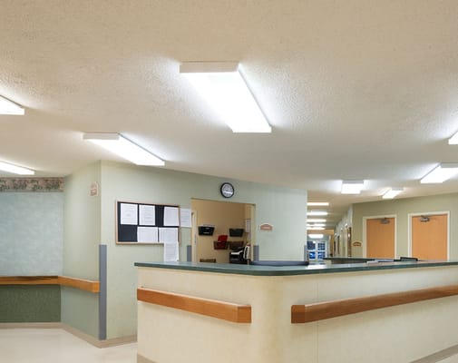 Interior corridor of a nursing home facility