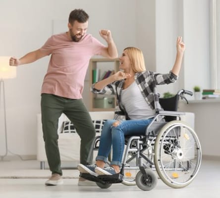 Residents enjoying a dance in a spacious room