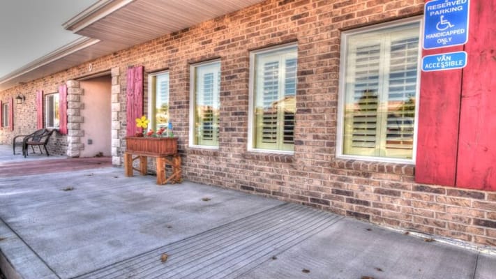 Exterior view of a senior living facility entrance