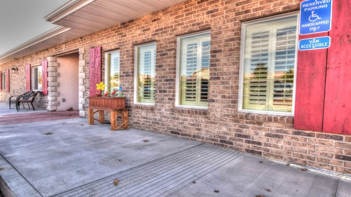 Exterior view of a senior living facility entrance