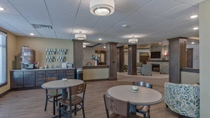 Interior common area with seating and kitchenette