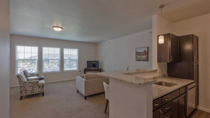 Bright interior view of a living space with furniture