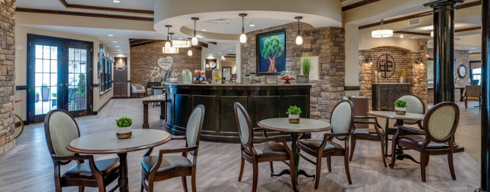 Interior view of a cozy common area with furnishings