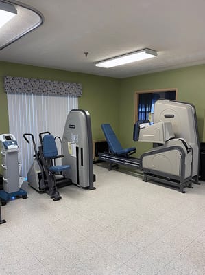 Exercise equipment in a fitness area