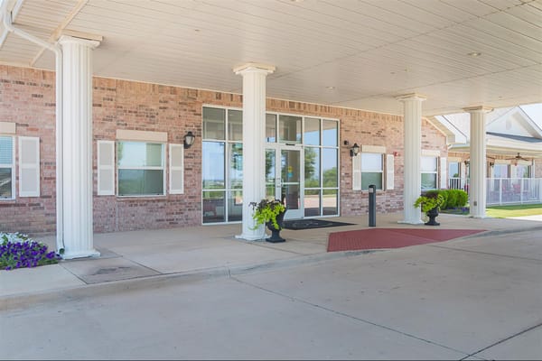 Exterior view of a senior living facility entrance