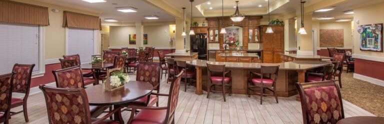 Cozy dining area with tables and chairs