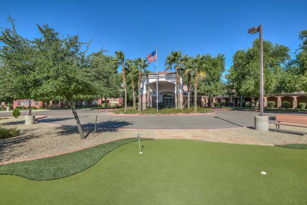 Beautiful outdoor view of facility entrance and landscaping