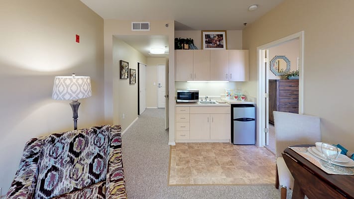 Cozy private resident room with kitchenette area
