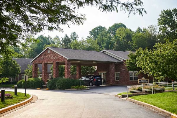 Exterior view of a senior living facility entrance