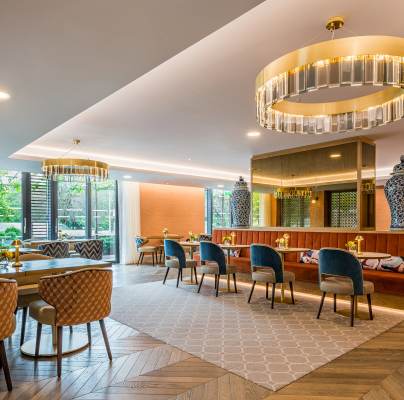Modern dining room in a senior living facility