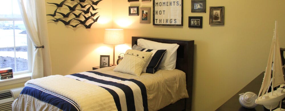 Cozy resident room with bed and decor