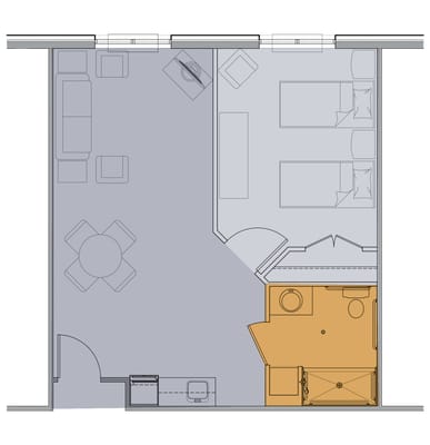 Architectural floor plan of a resident suite