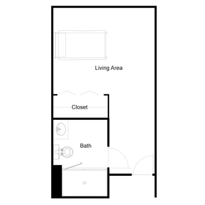 Architectural floor plan for a living area