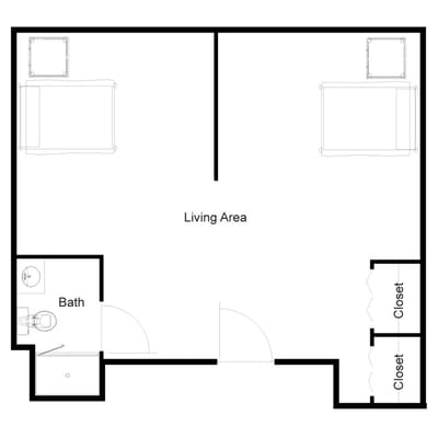 Architectural floor plan of a living area
