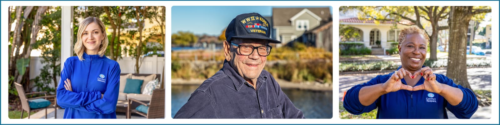 Staff members engaging outdoors with residents