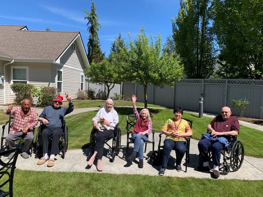 Residents enjoying the outdoor garden space