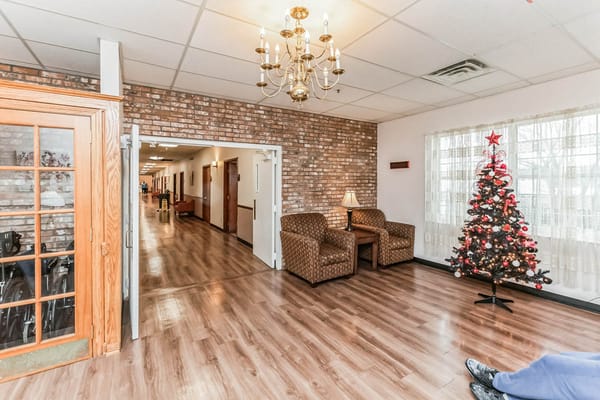 Cozy common area with festive holiday decoration