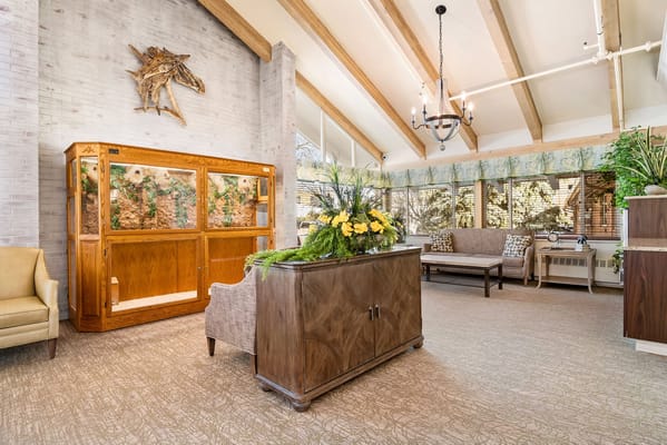 Bright and inviting common area with seating and decor