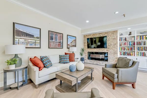 A bright common area with comfortable seating