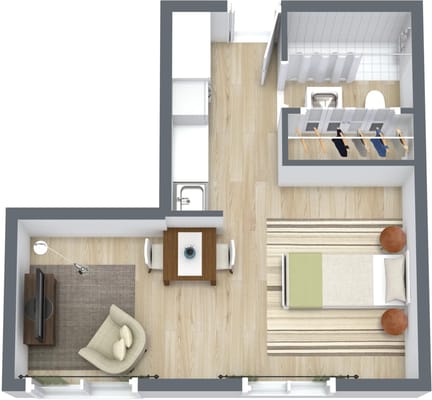 Architectural floor plan of a resident's room