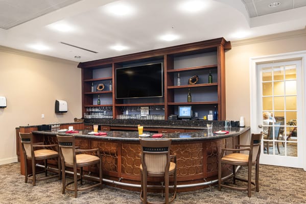 Interior view of a lounge area with a bar