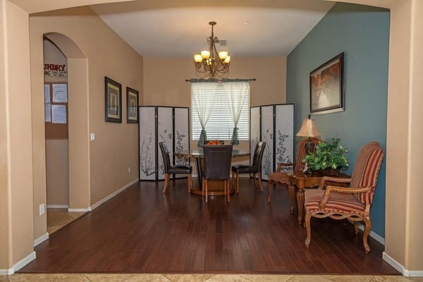 Interior communal area with dining table and chairs