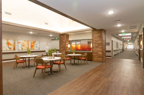 Common social area with seating for residents