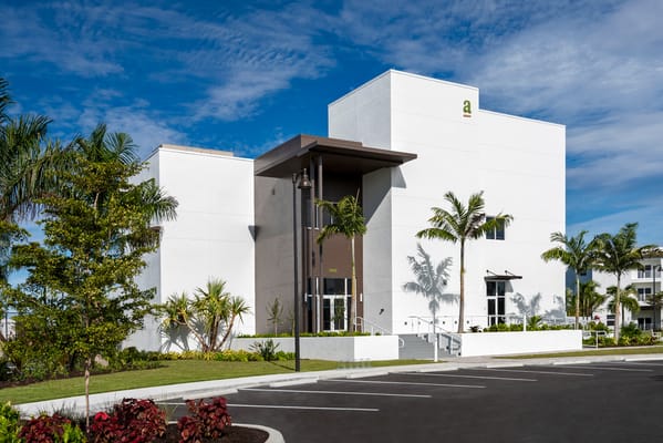 Exterior view of a modern assisted living facility