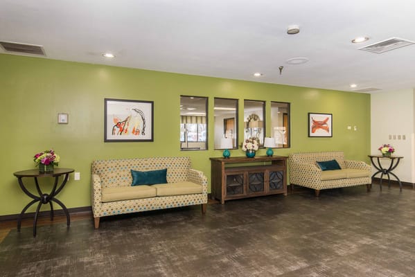 Interior view of a common area with seating