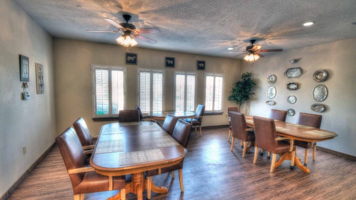 Interior view of a cozy dining area with tables
