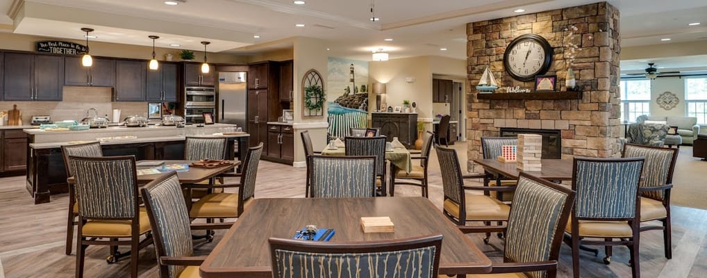 Bright interior dining area with tables and seating