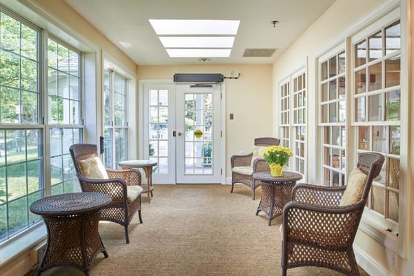 Bright and inviting common area with seating
