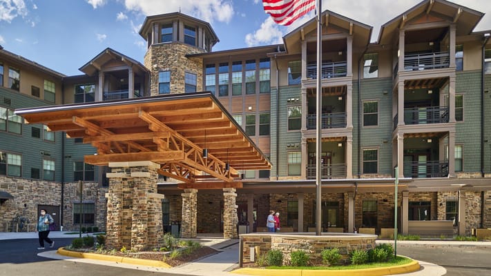 Building exterior of Brightview Fair Oaks with residents