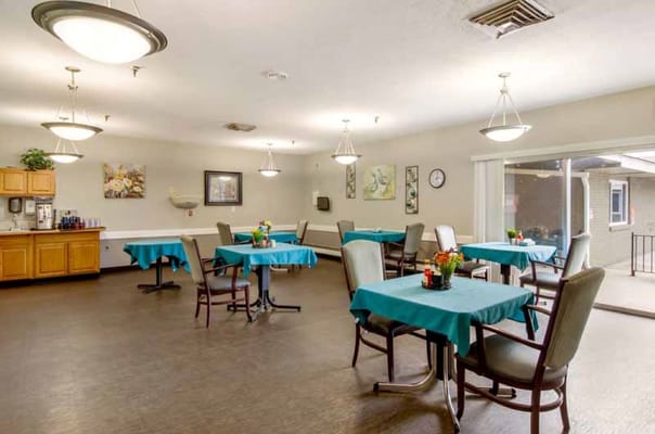 Interior dining room with tables and chairs