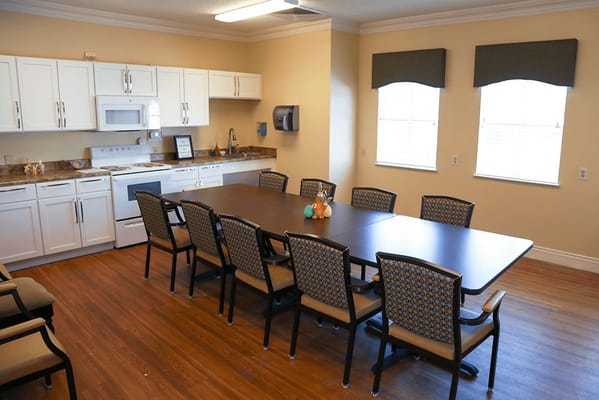 Dining room with a large table and chairs